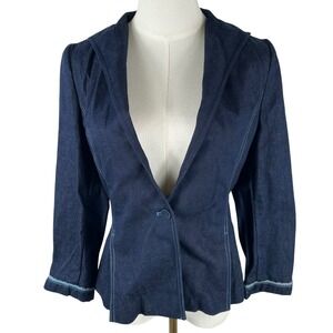 Vtg Obzee Denim Jacket Womens M 66 Blue Kangjinyoung Designer Peplum Structured